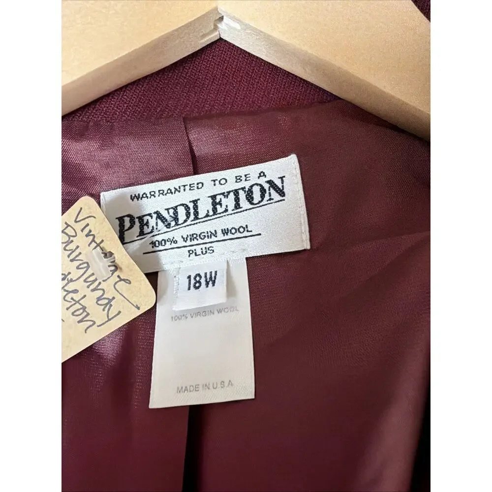 Vintage 90's Pendleton Burgundy Long Blazer #1259 Size 18W USA - Picture 6 of 6